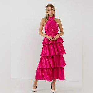 Endless Rose Crossed Halter Neck Tiered Maxi Dress